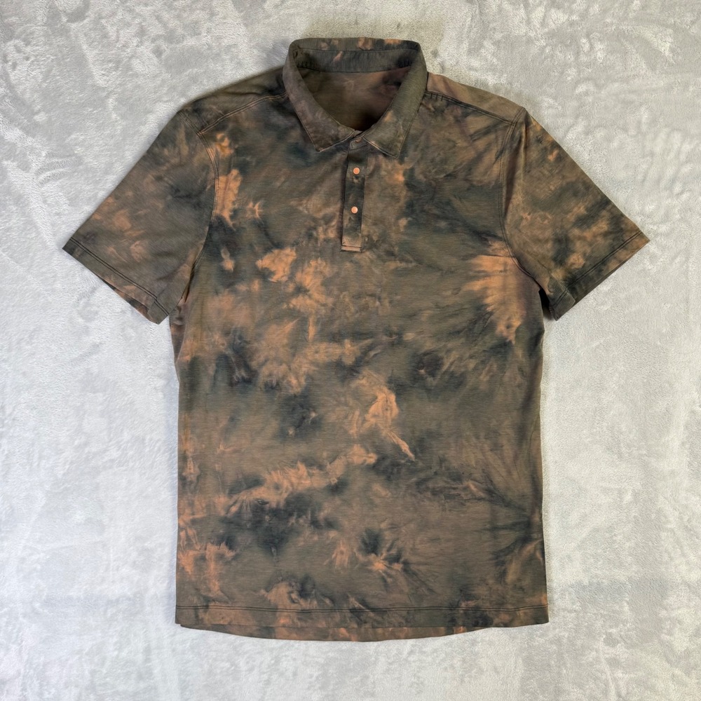 Lululemon Polo Shirt Mens Medium Brown Tie Dye Short Sleeve Athletic Top
